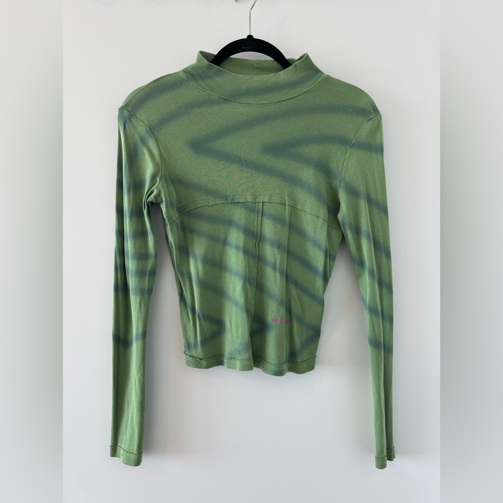 Eckhaus Latta Green and Teal Zigzag Long Sleeve Top